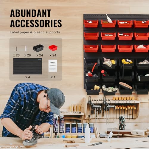 48-Bin Wall Mounted Storage Bins Parts Rack Organizer with Wall Panels J4023
