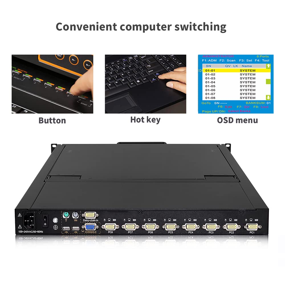 19" LCD Rack Mount KVM Console with Keyboard and Touchpad, 1U, 1280×1024@60Hz K339007