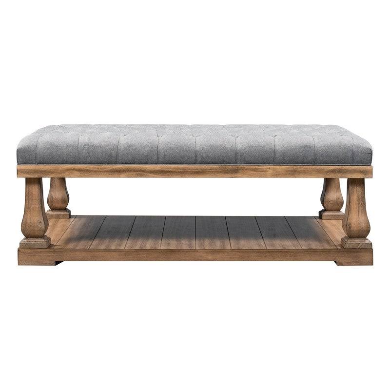 Beige Coffee Table with Wood Shelf and Padded Seat Bench M54158
