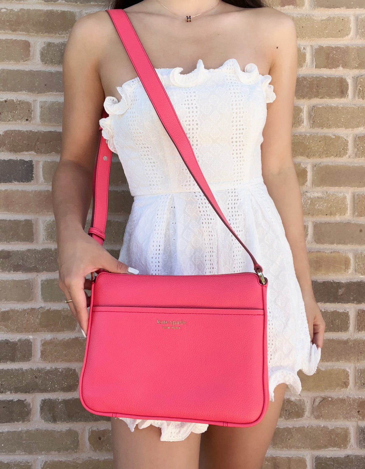 Pink Pebbled Leather Medium Crossbody F9258