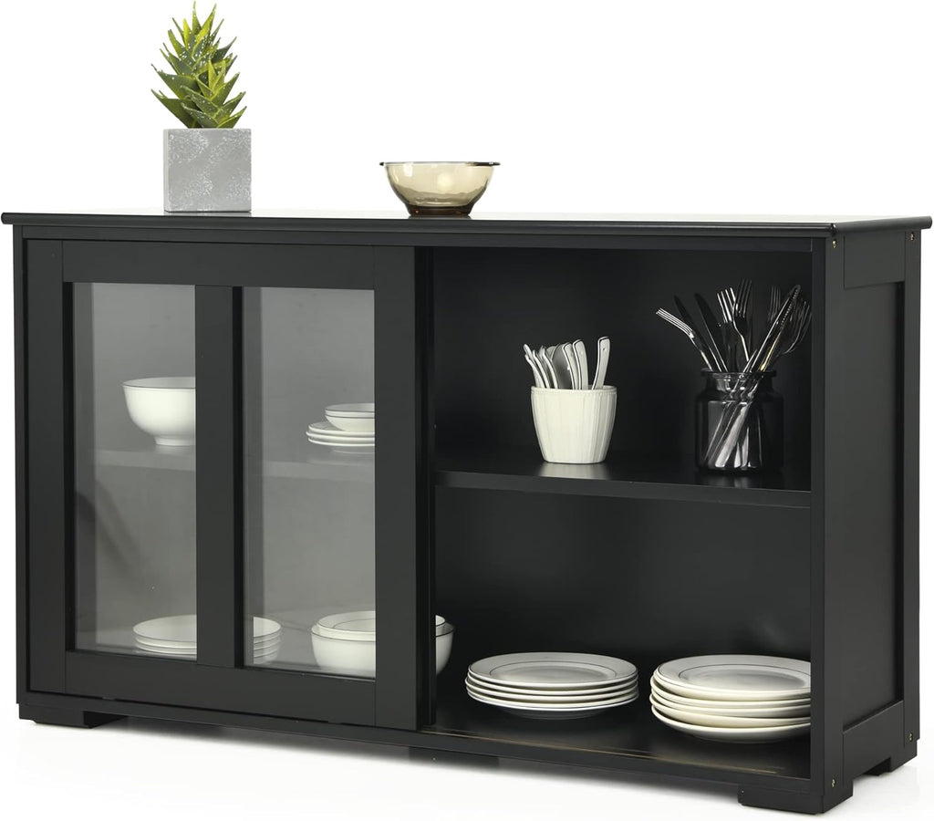 Stackable Buffet Cabinet with Sliding Tempered Glass Doors, Grey X4754