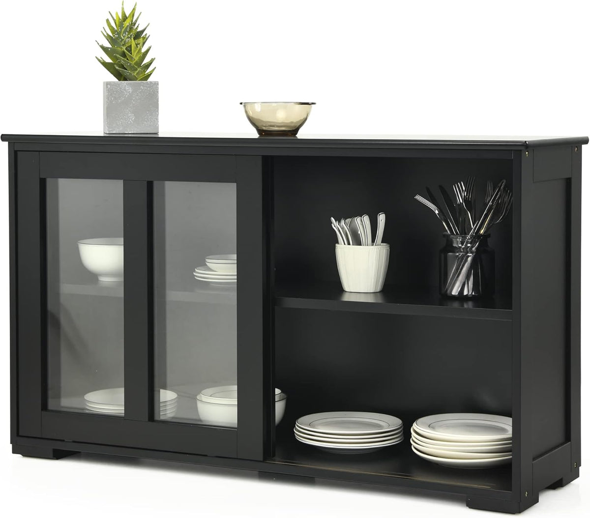 Stackable Buffet Cabinet with Sliding Tempered Glass Doors, Grey X4754