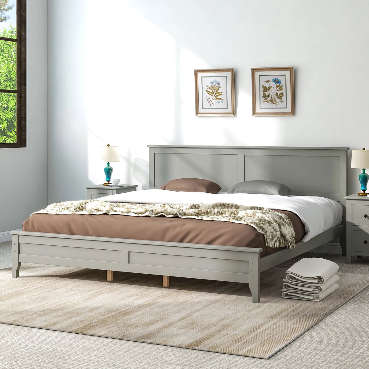 Solid Wood King Platform Bed U24533