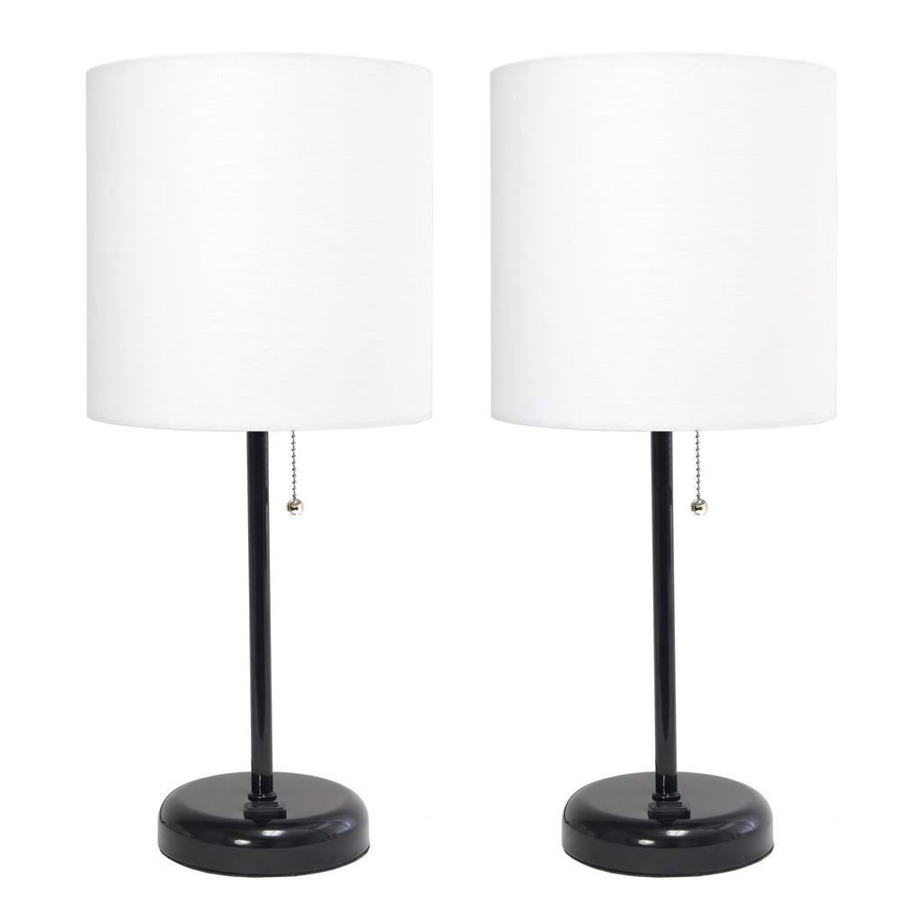 Black Stick Lamp with Outlet and Fabric Shade Two Pack Set C750