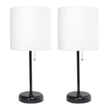 Black Stick Lamp with Outlet and Fabric Shade Two Pack Set C750