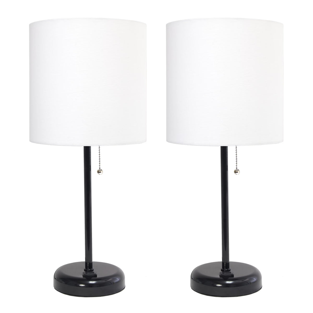 Black Stick Lamp with Outlet and Fabric Shade Two Pack Set C750
