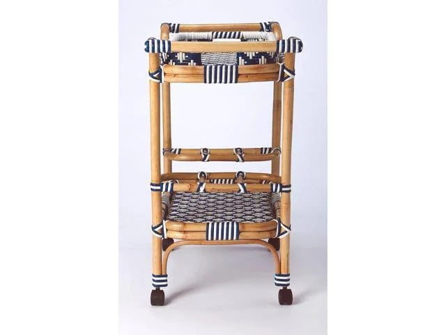 Blue White Rattan Bar Cart Q8387