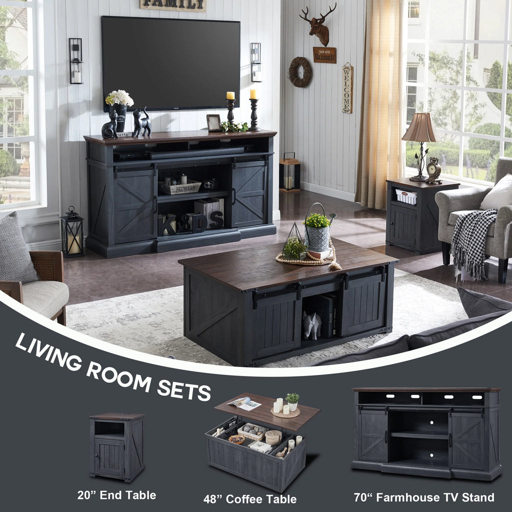20" Dark Grey Farmhouse Nightstand with Charging Station U2526