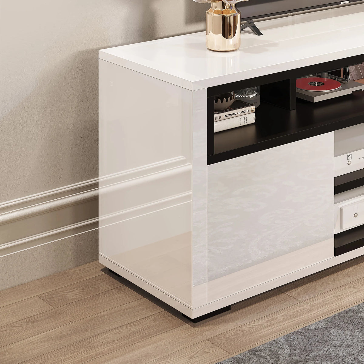 White High Gloss TV Stand with LED Lights O9390