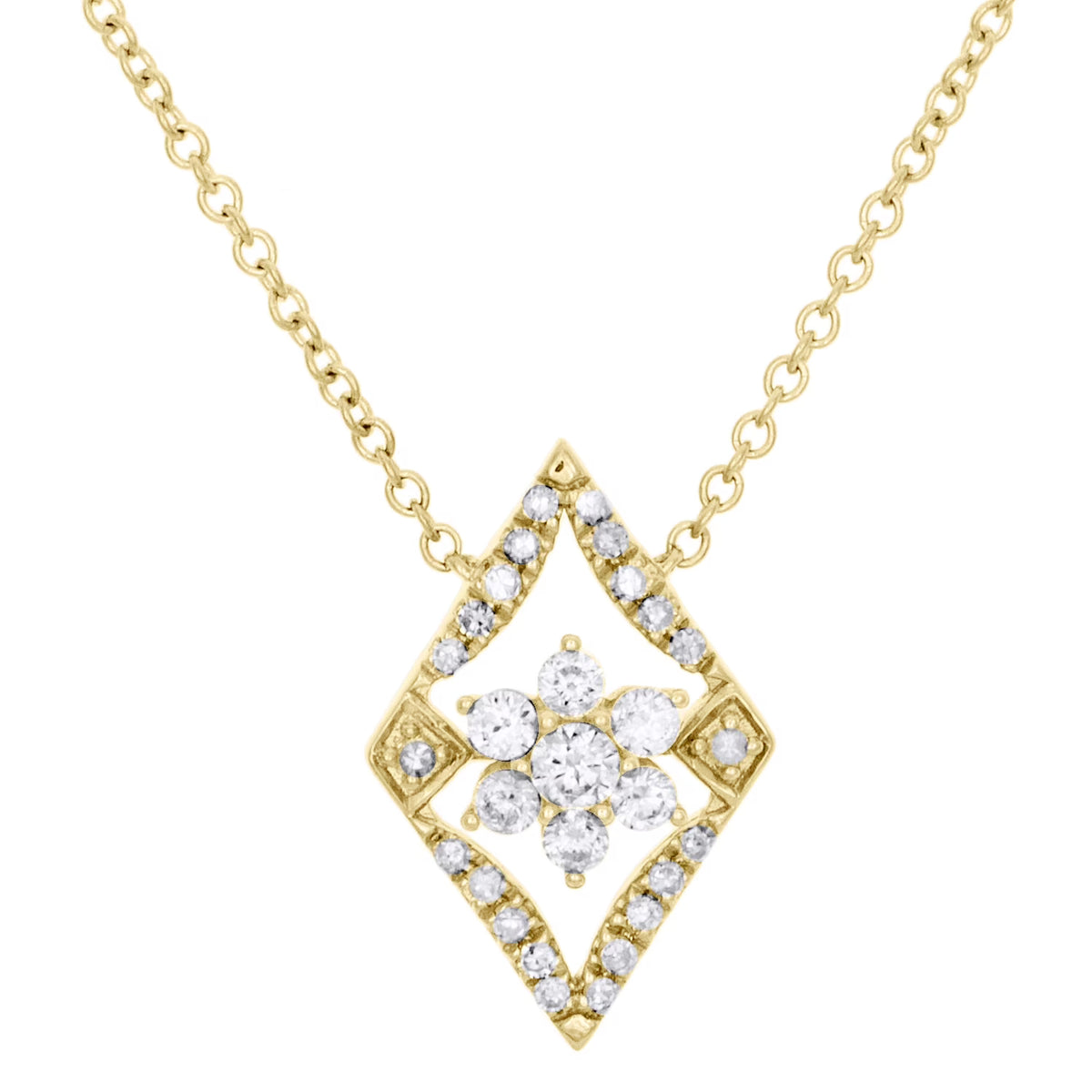 14K Yellow Gold Diamond Geometric Cluster Necklace 18" J2456