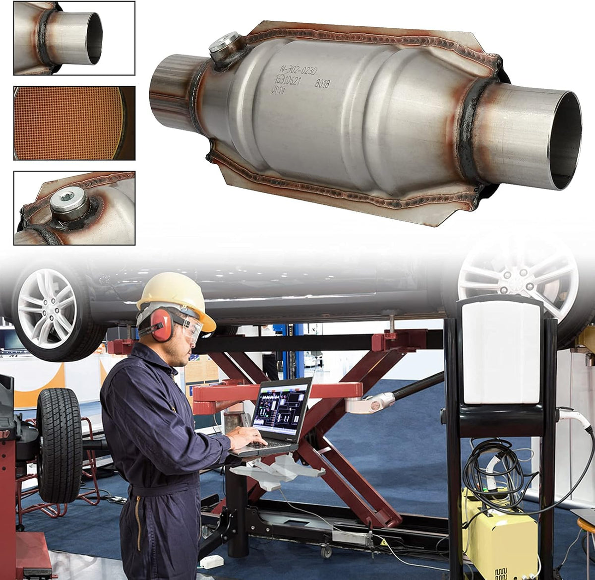 2.25" Inlet/Outlet Universal Catalytic Converter with O2 Port & Heat Shield, Pack of 2 T720