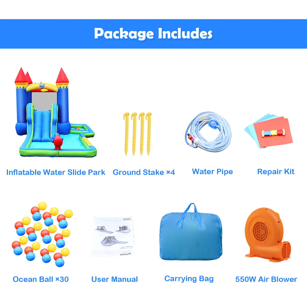 Inflatable Castle Bounce House Slide Water Park Ball Pit with 550W Blower K146052