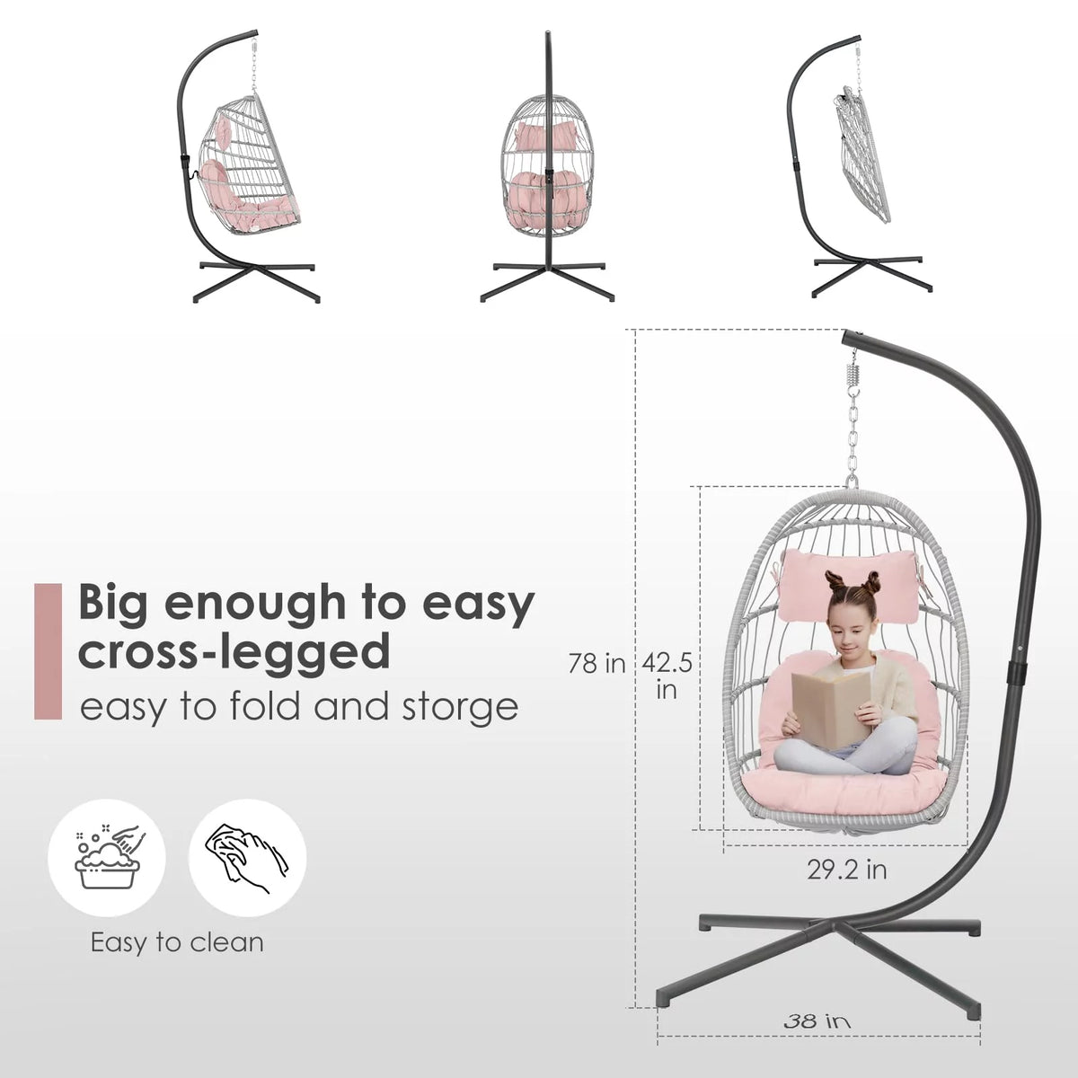 Hanging Egg Chair with Steel Stand and Cushion S319