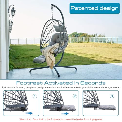 Hanging Egg Chair with Stand and Leg Rest Rattan Wicker Swing Hammock Chair T813