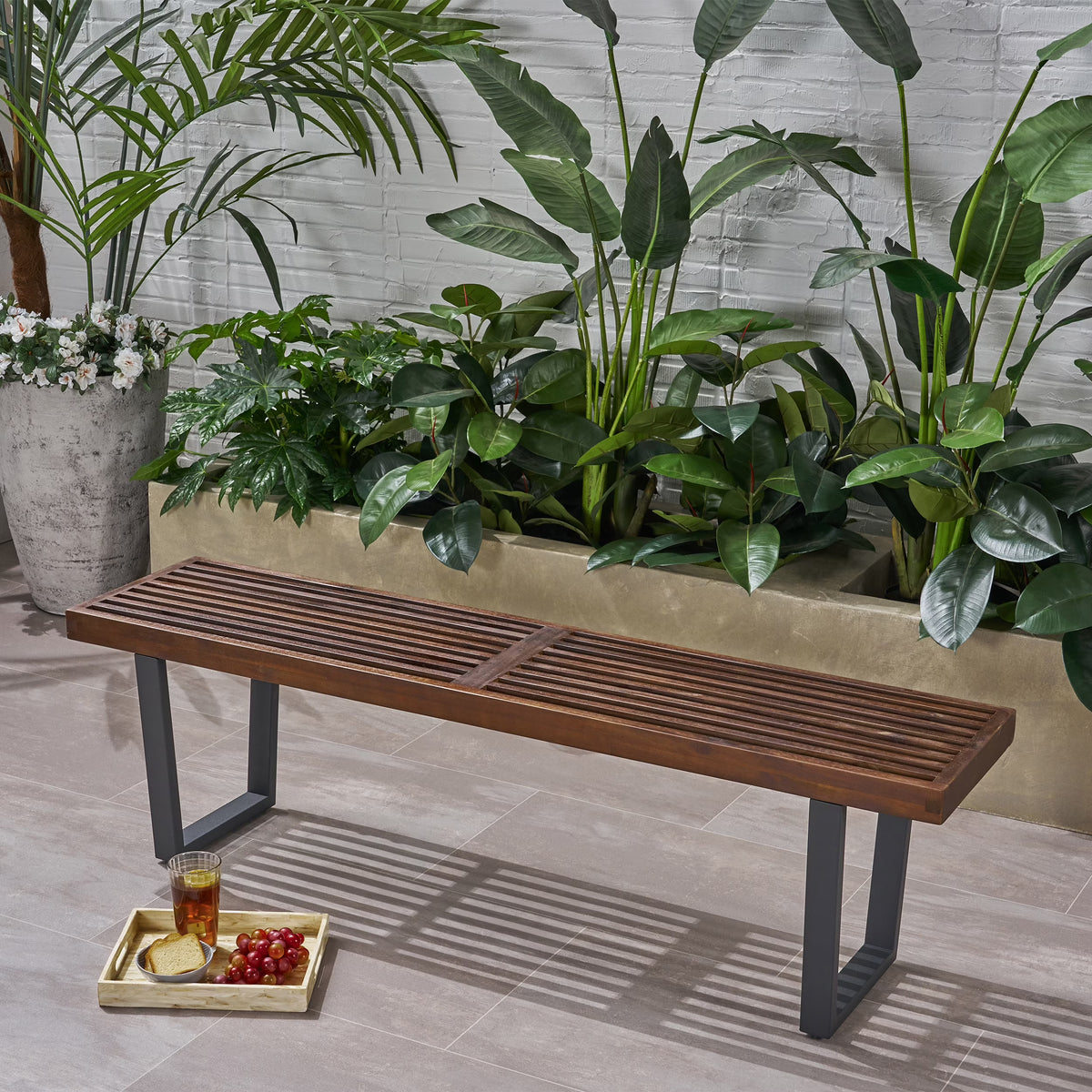 Dark Brown and Black Acacia Wood Dining Bench Z525