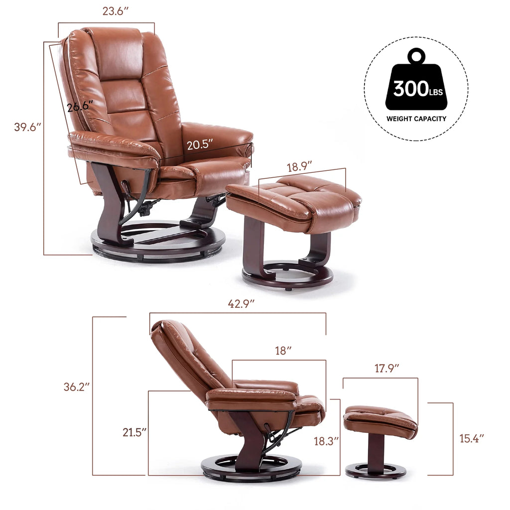 Brown Faux Leather Recliner with Ottoman U5593