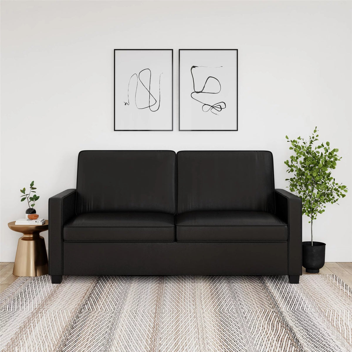 Black Faux Leather Queen Sofa Sleeper N701235