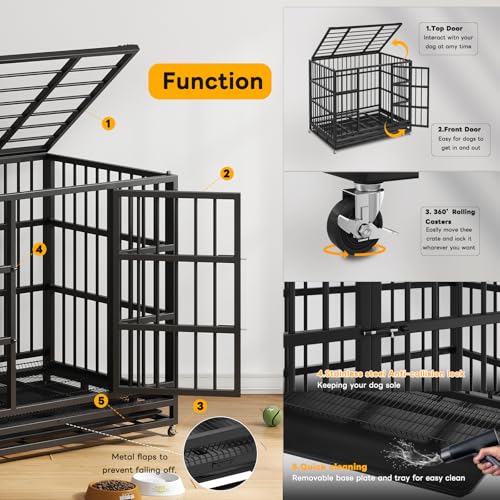 48 Inch Heavy Duty Dog Crate with Lockable Wheels H490329