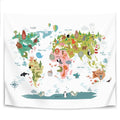 Animals World Map Wall Tapestry C23655