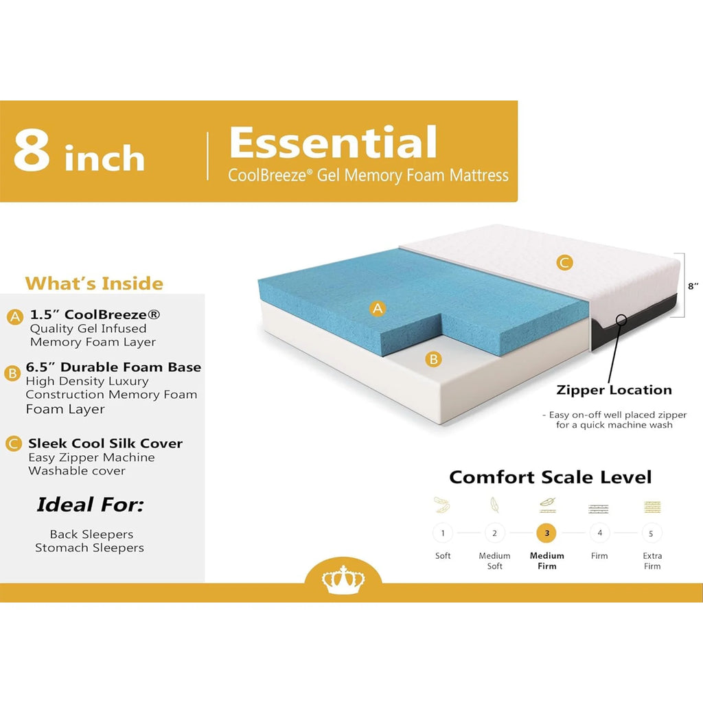 8 Inch Gel Memory Foam RV Queen Mattress S109