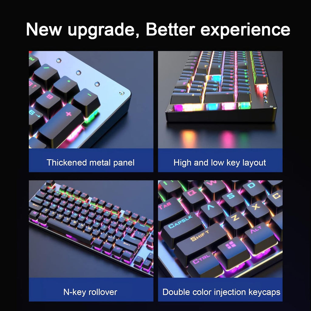 Wired Mechanical Gaming Keyboard Rainbow Backlit 104 Keys Pack of 2 B888
