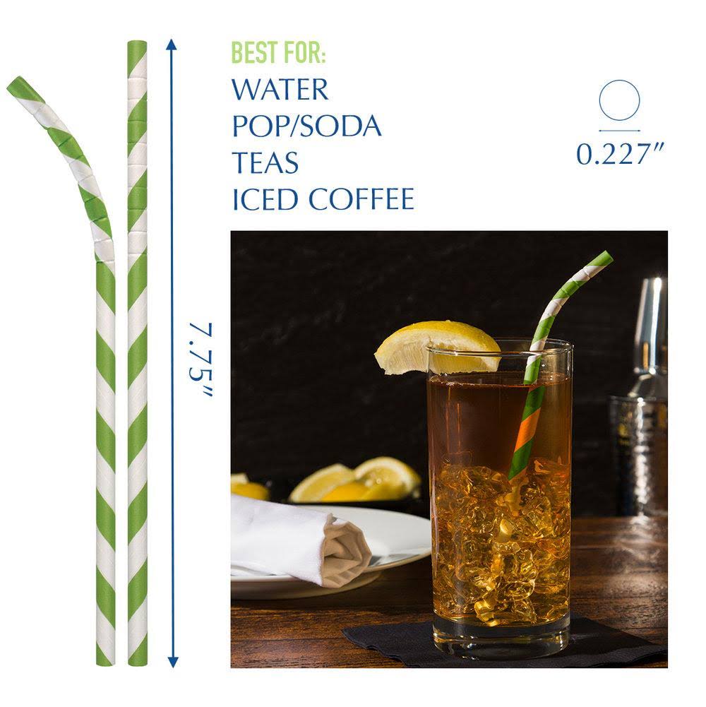 7 3/4x22 Jumbo Green / White Striped Unwrapped Paper Straw R9429