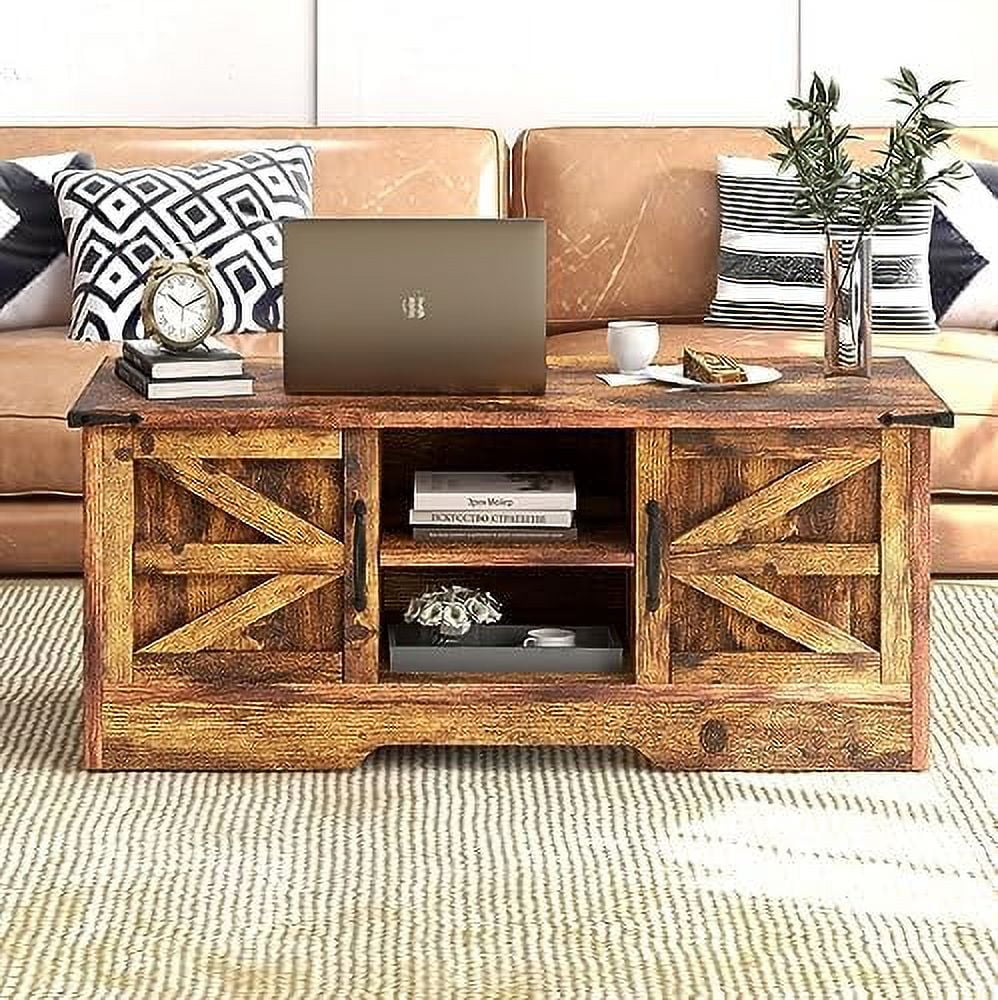 White Coffee Table with Barn Doors A381354