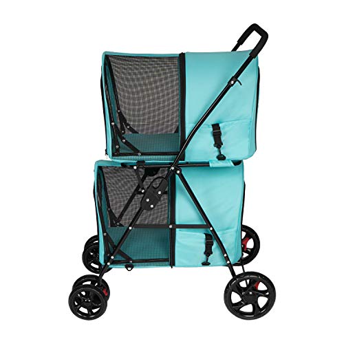 Grey Double Pet Stroller with 4 Wheels and 2 Detachable Carrier Cages B2258