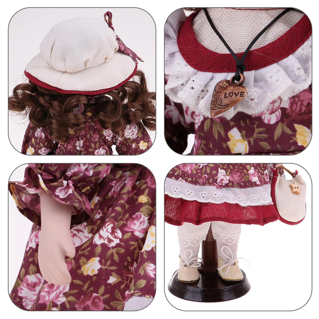 30cm Porcelain Doll Style Dress Suit Standing Girl Doll Desk Table Ornaments X29553