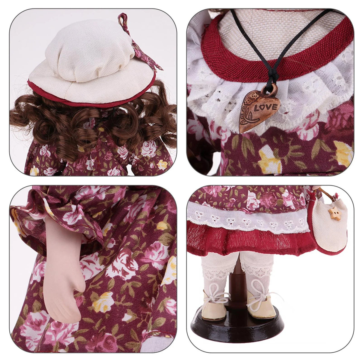 30cm Porcelain Doll Style Dress Suit Standing Girl Doll Desk Table Ornaments X29553