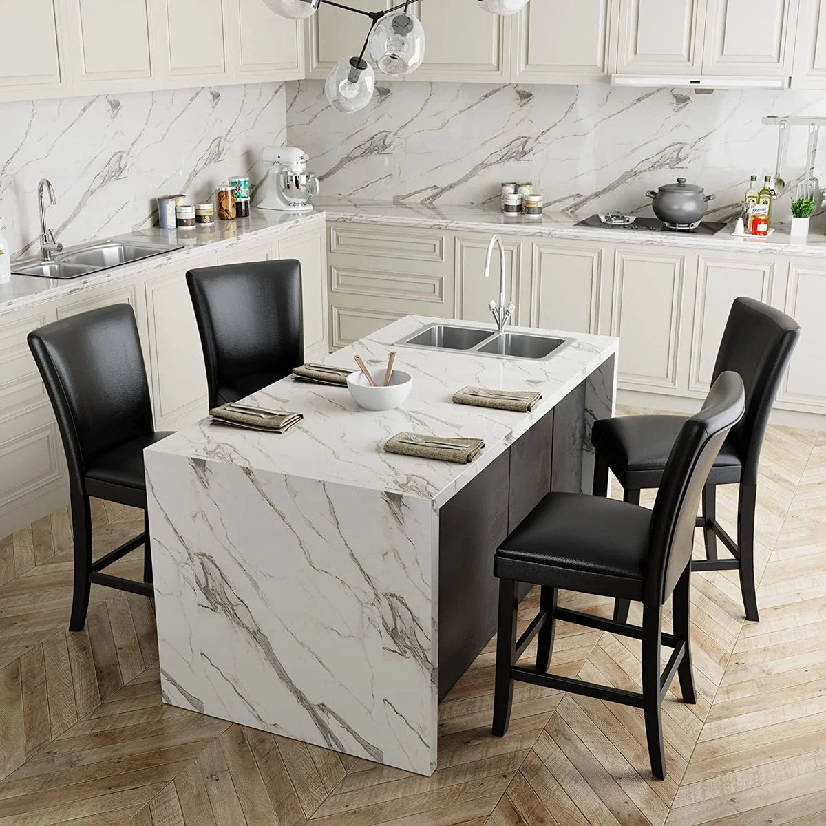 Black Faux Leather Bar Stools Set of 2 Z852821