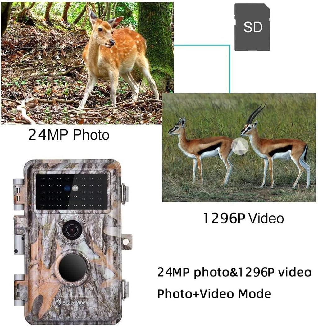 5-Pack No Glow Game Deer Trail Cameras Night Vision 24MP Photo 1296P H.264 MP4 Video Motion Activated Waterproof Time Lapse Photo & Video S14996