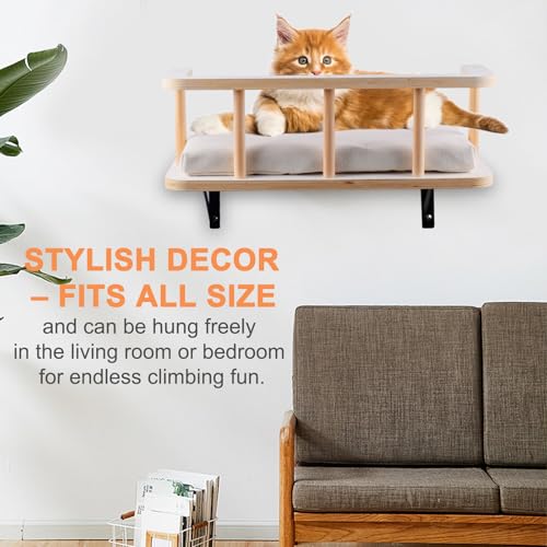 Natural Wood Cat Wall Shelves with 5 Steps Q2731