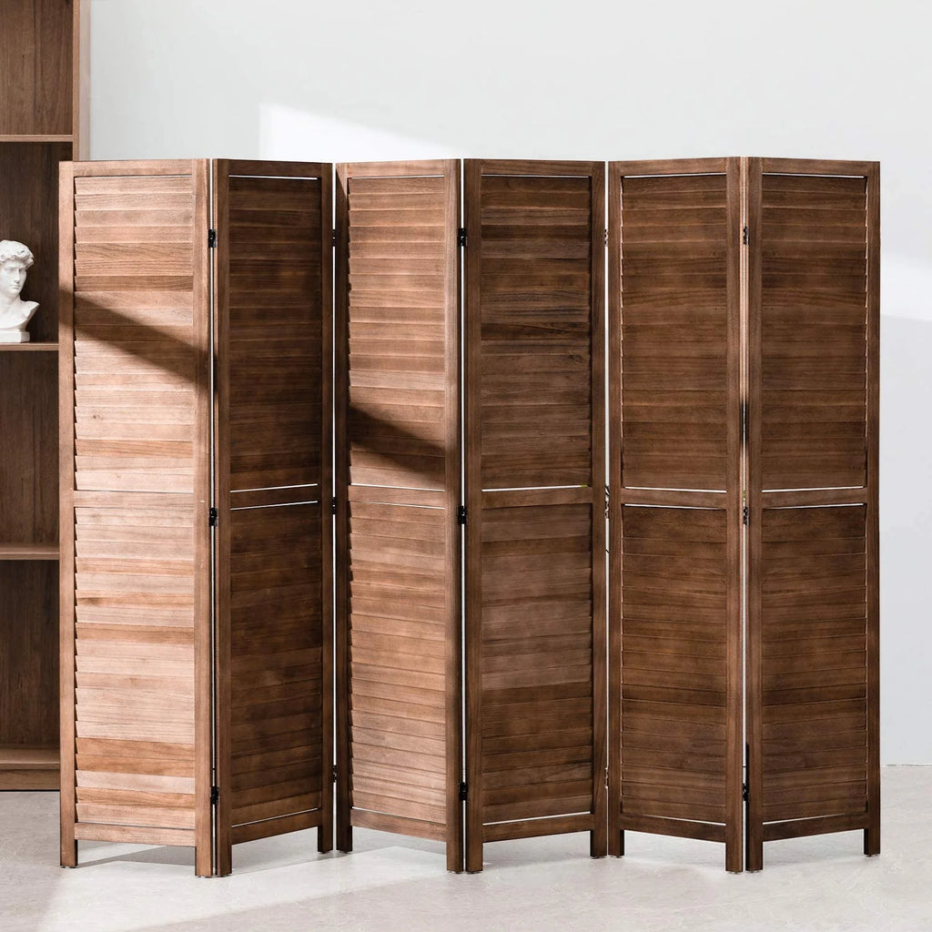 6 Panels 5.75 Ft Tall Wood Louvered Folding Privacy Room Divider I33408