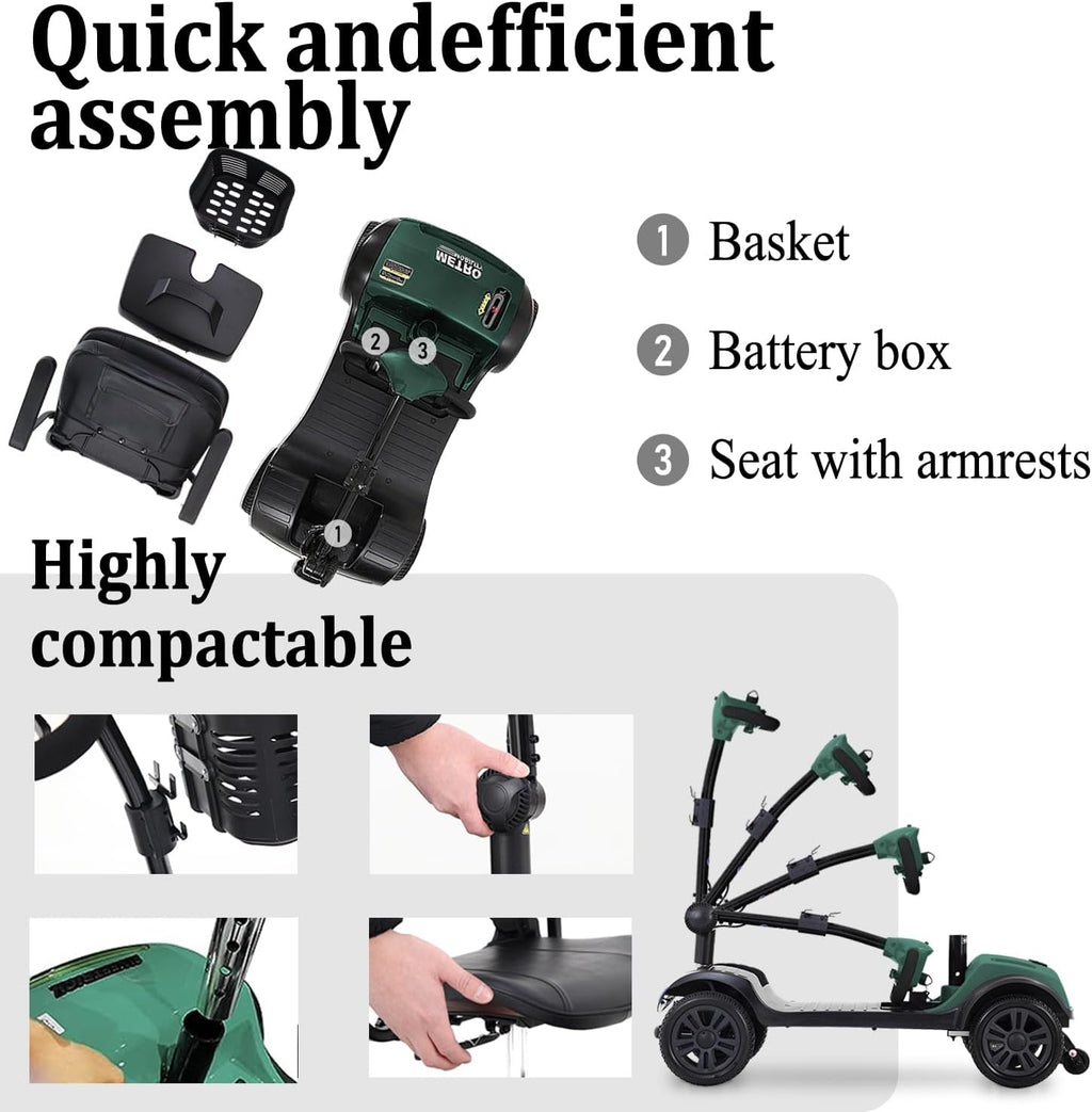 Green 4 Wheel Folding Electric Mobility Scooter with Seat V194
