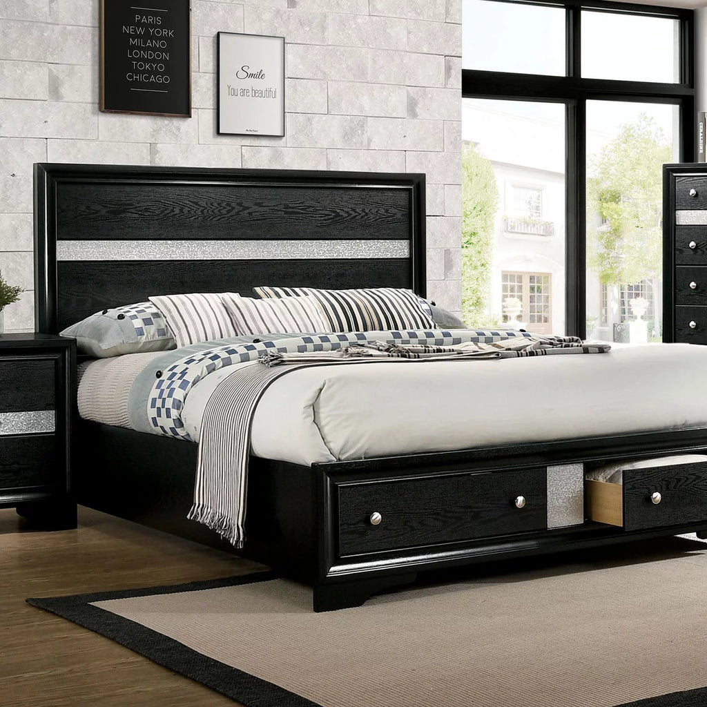 Black Solid Wood Queen Bedroom Set 6pcs O4401
