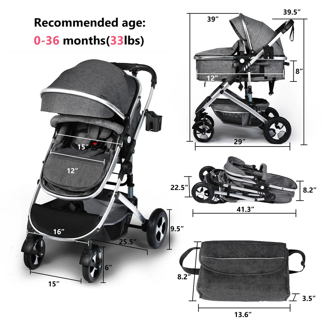 2 in 1 Convertible Baby Stroller Dark Grey V243883