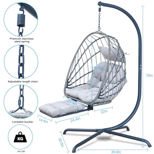 Hanging Egg Chair with Stand and Leg Rest Rattan Wicker Swing Hammock Chair T813