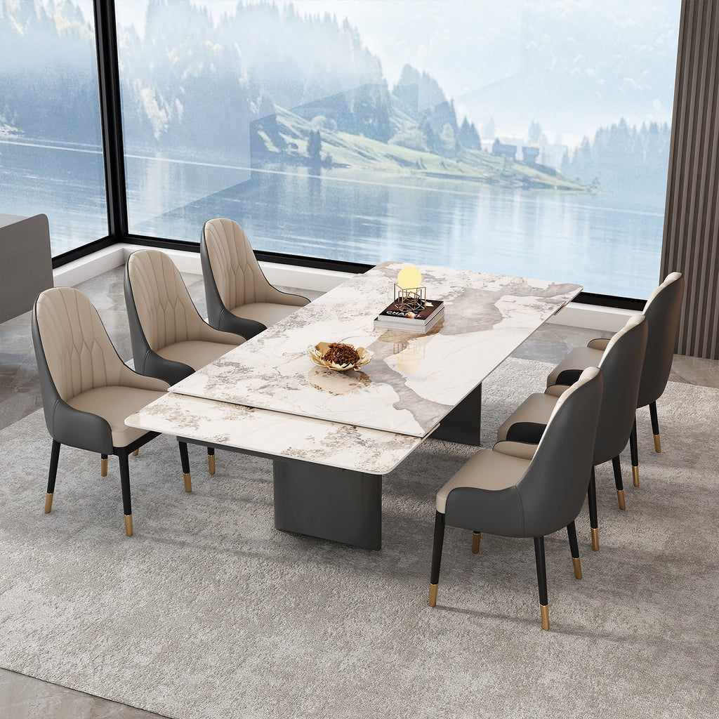 6-Person Extendable Dining Set with Sintered Stone Top and Stainless Steel Legs G97237