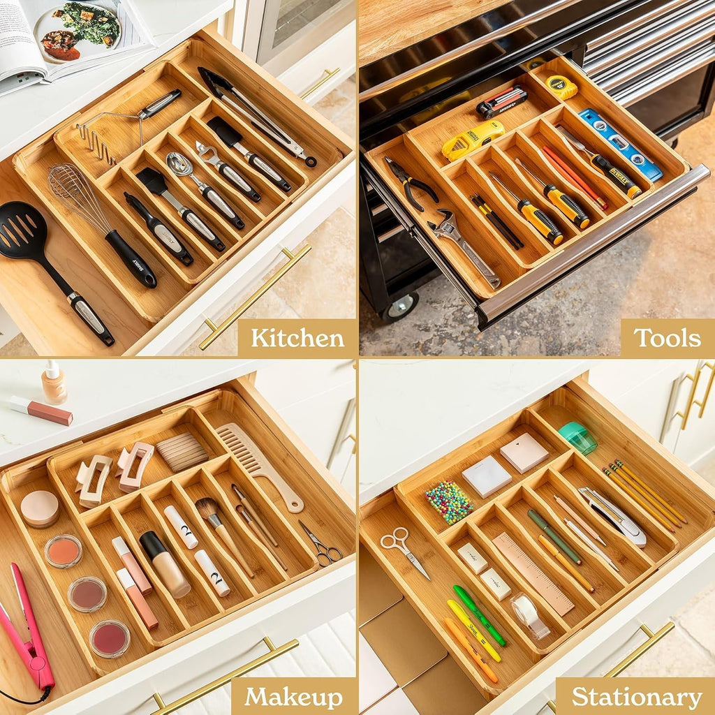 Bamboo Adjustable 8-Compartment Drawer Organizer C366