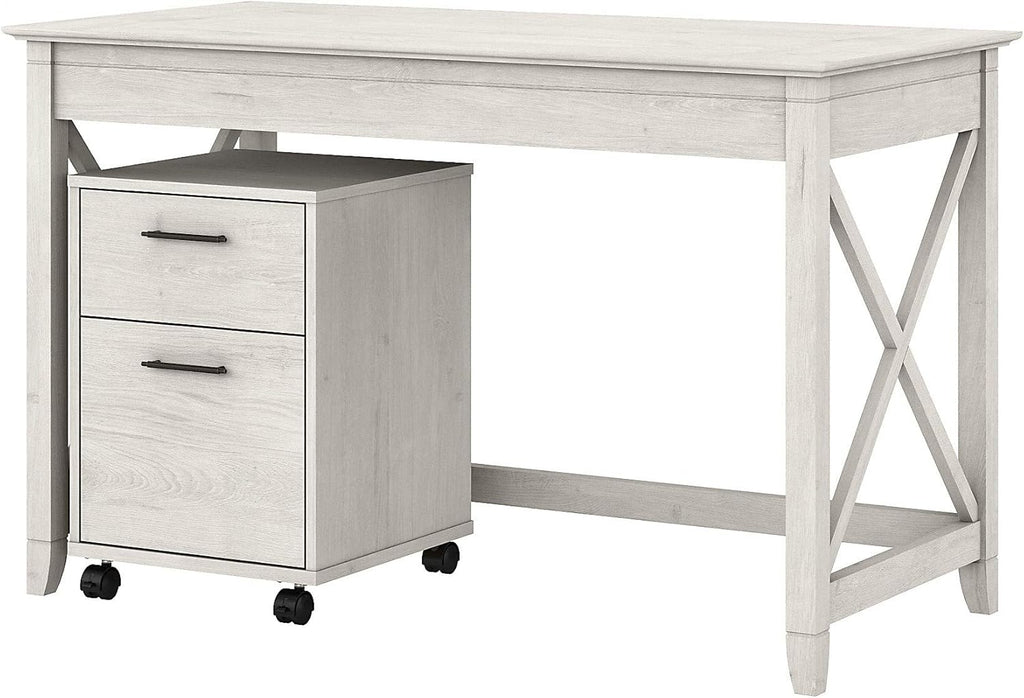 48W Dark Gray Hickory Writing Desk with 2 Drawer Mobile File Cabinet I292116