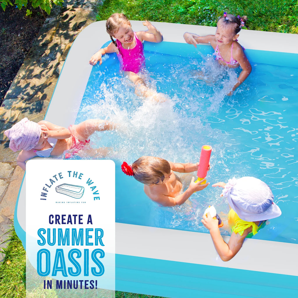 Inflatable Swimming Pool with Built-in Air Pump, Blue Large I12940