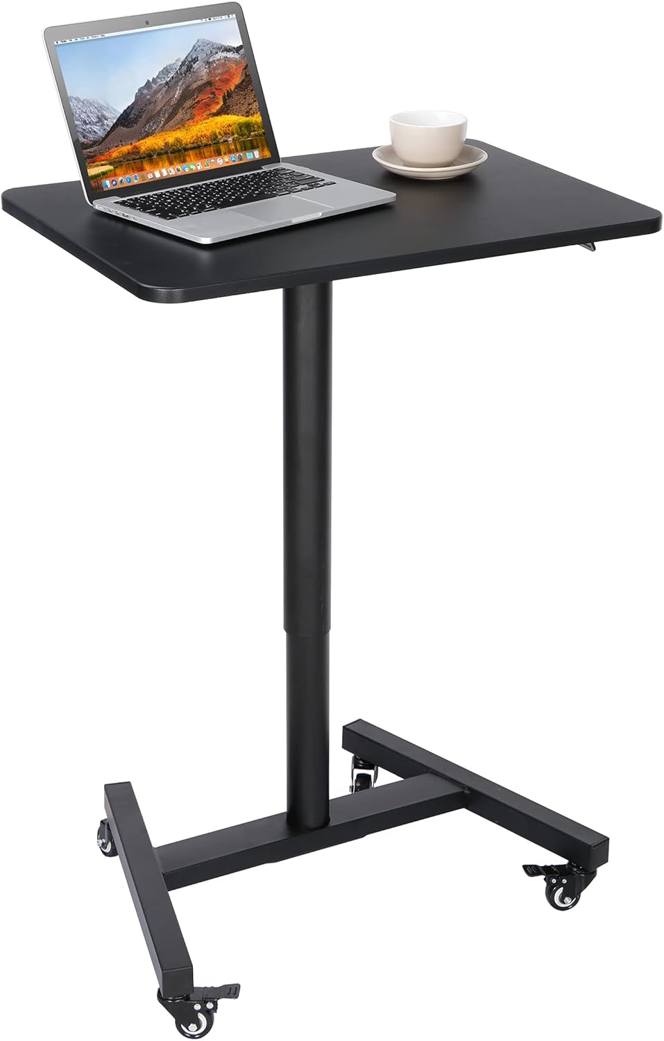28 Inch Pneumatic Height Adjustable Rolling Standing Desk Cart Black Y124