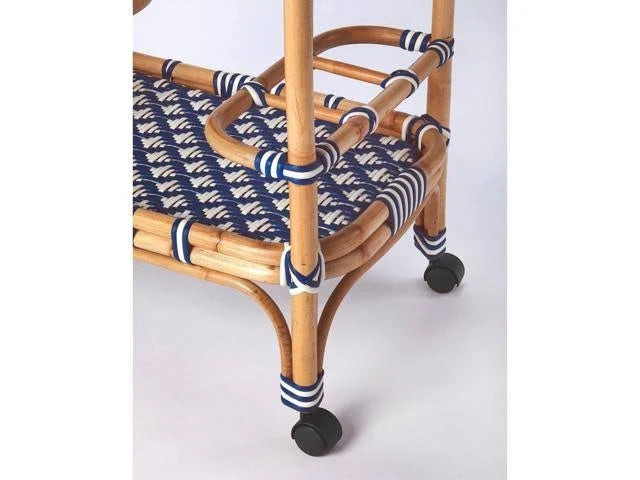 Blue White Rattan Bar Cart Q8387