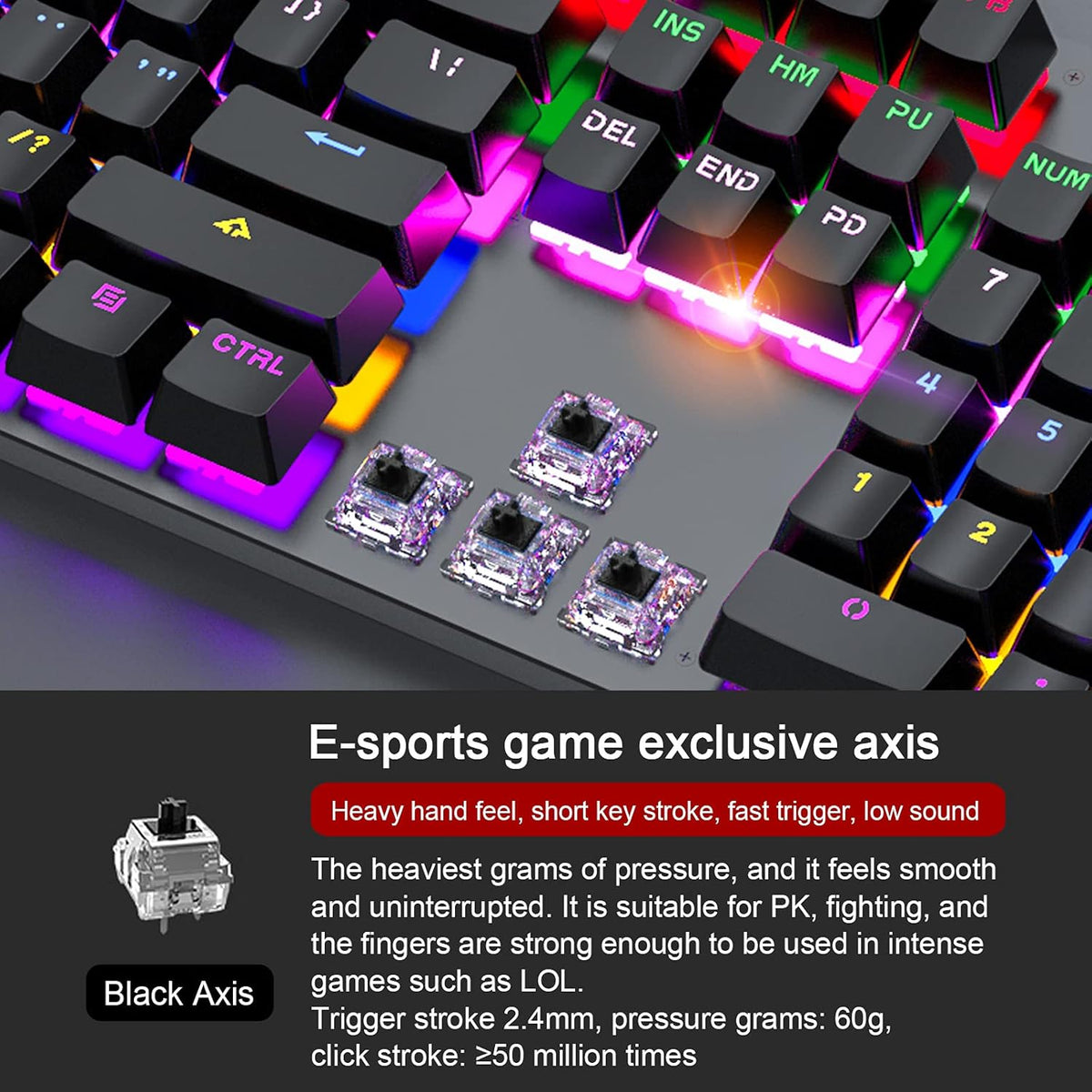 Wired Mechanical Gaming Keyboard Rainbow Backlit 104 Keys Pack of 2 B888