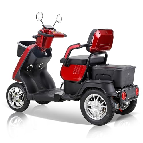 Red 4 Wheel All Terrain Mobility Scooter with 2 Seats, 500lbs Capacity T476