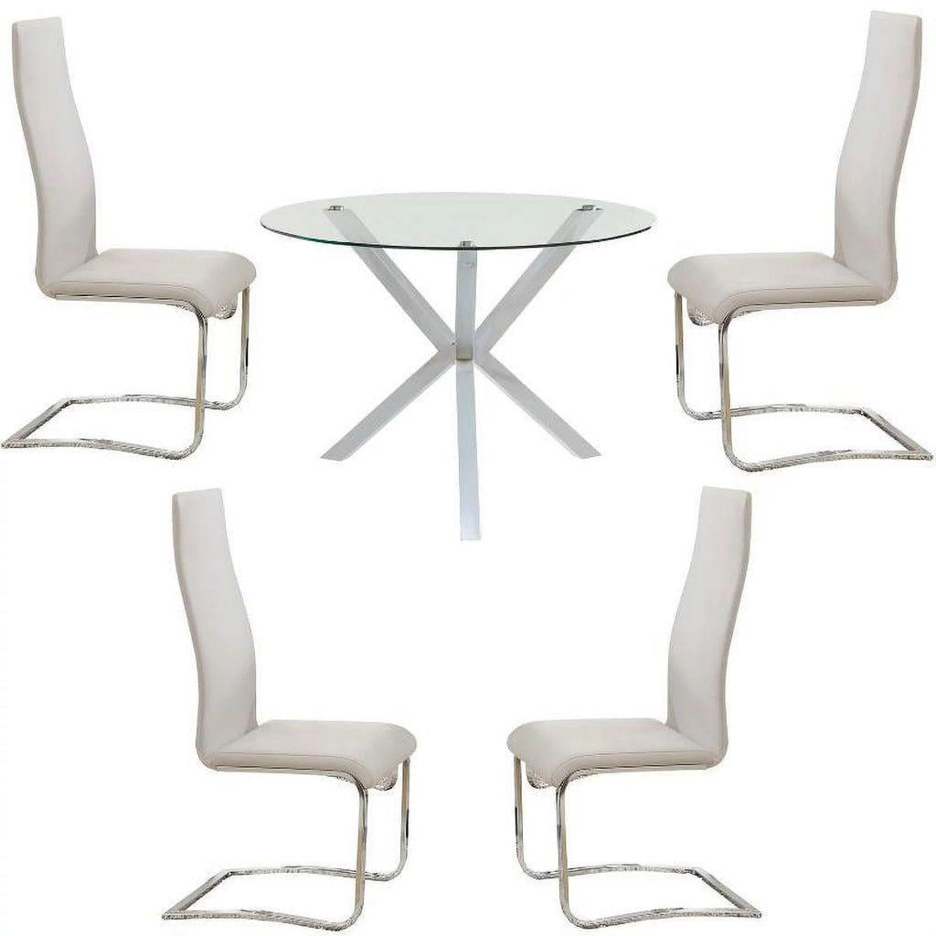 5 Piece Round Glass Top Dining Table and 4 Chairs P928615