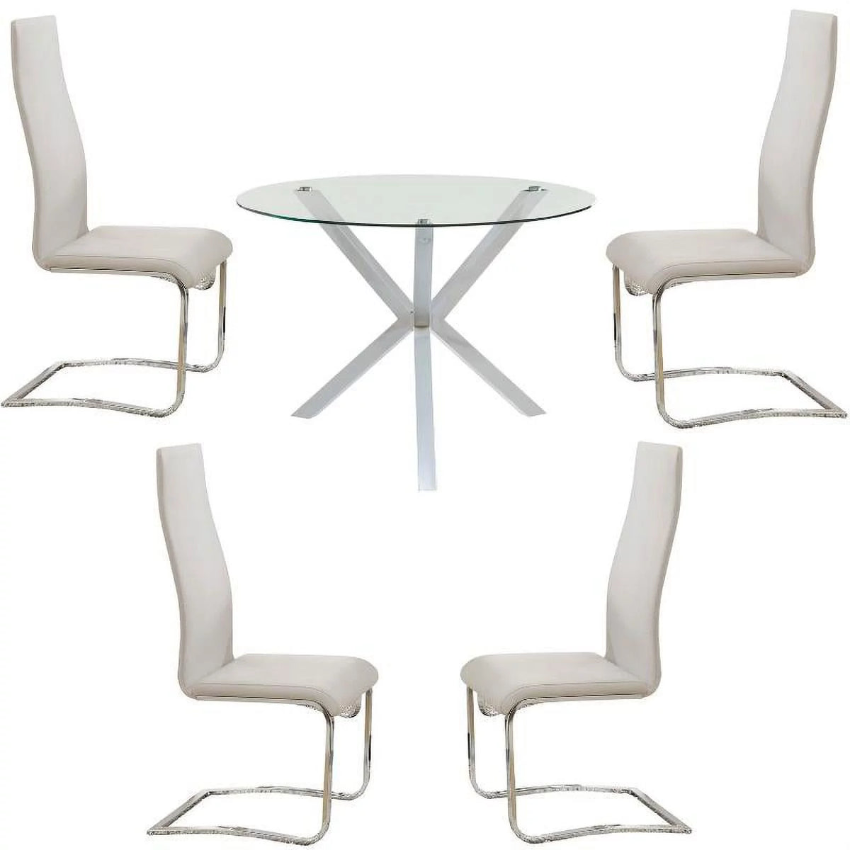 5 Piece Round Glass Top Dining Table and 4 Chairs P928615