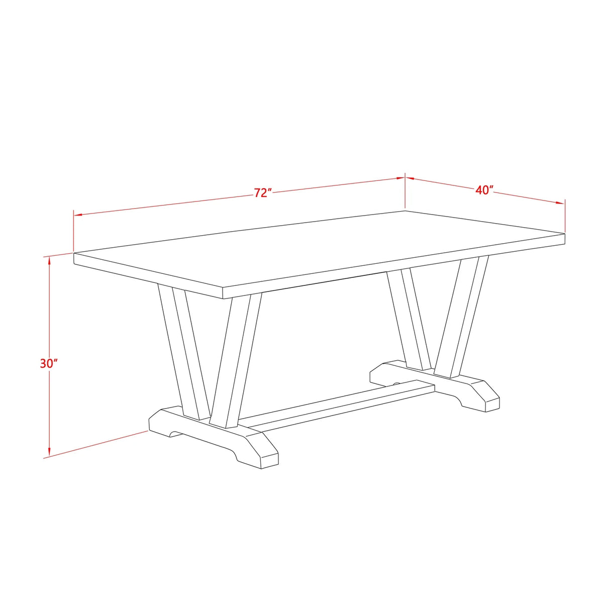 40X72 In Dining Table With Black Leg And Jacobean Top Finish I112