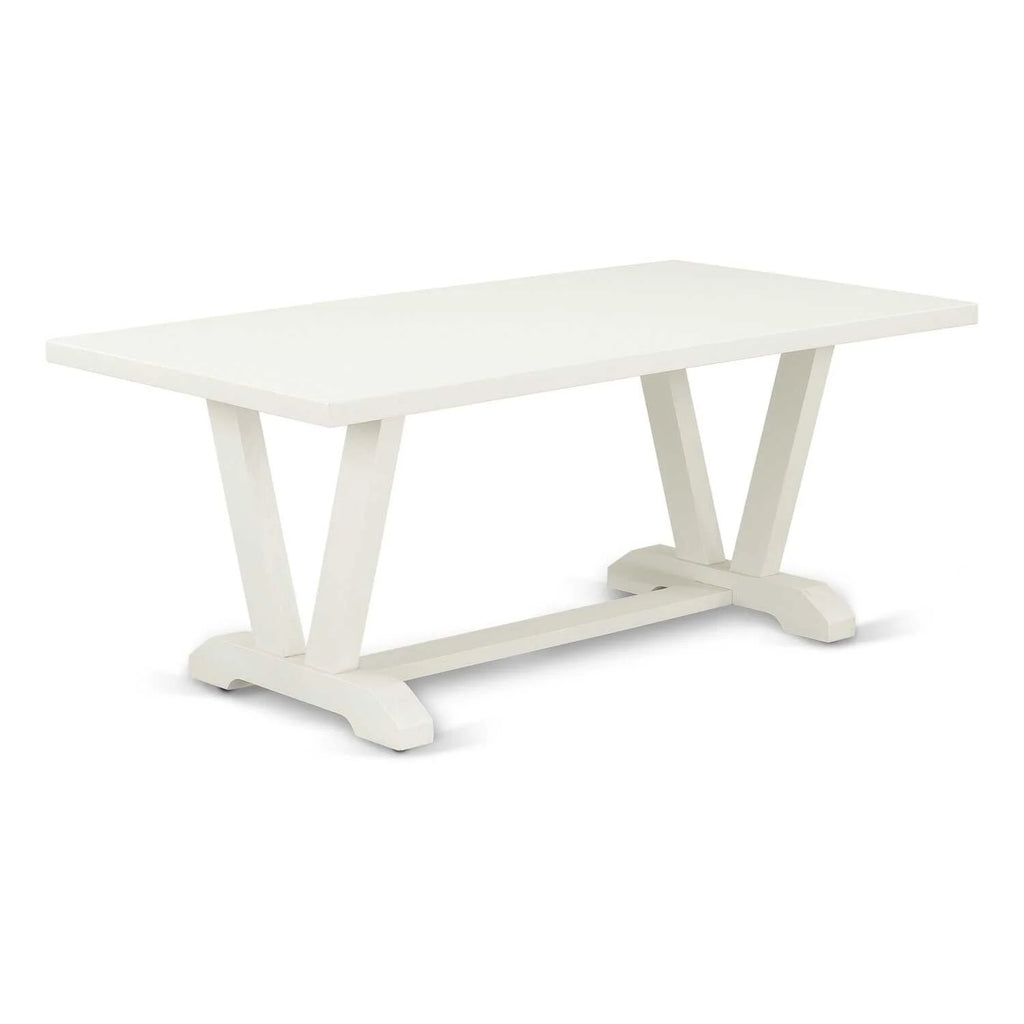 Kitchen Table with Linen White Top and Wooden Legs Y396983